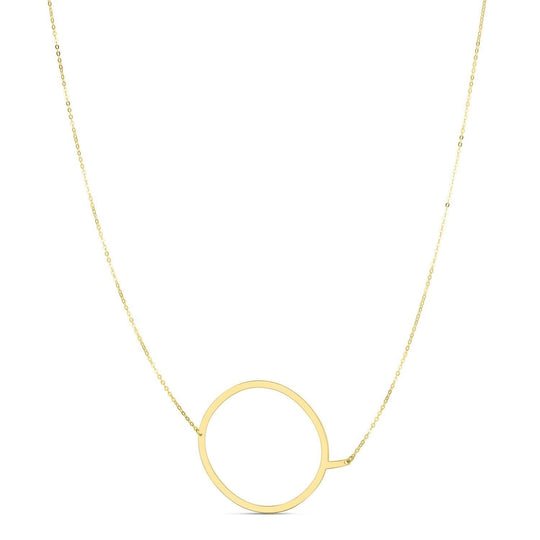 14K yellow gold large initial Q letter pendant necklace with polished face