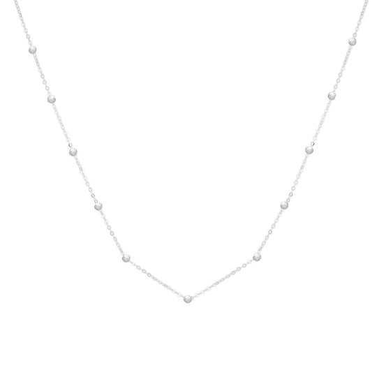14K white gold Saturn bead chain necklace with round beaded links