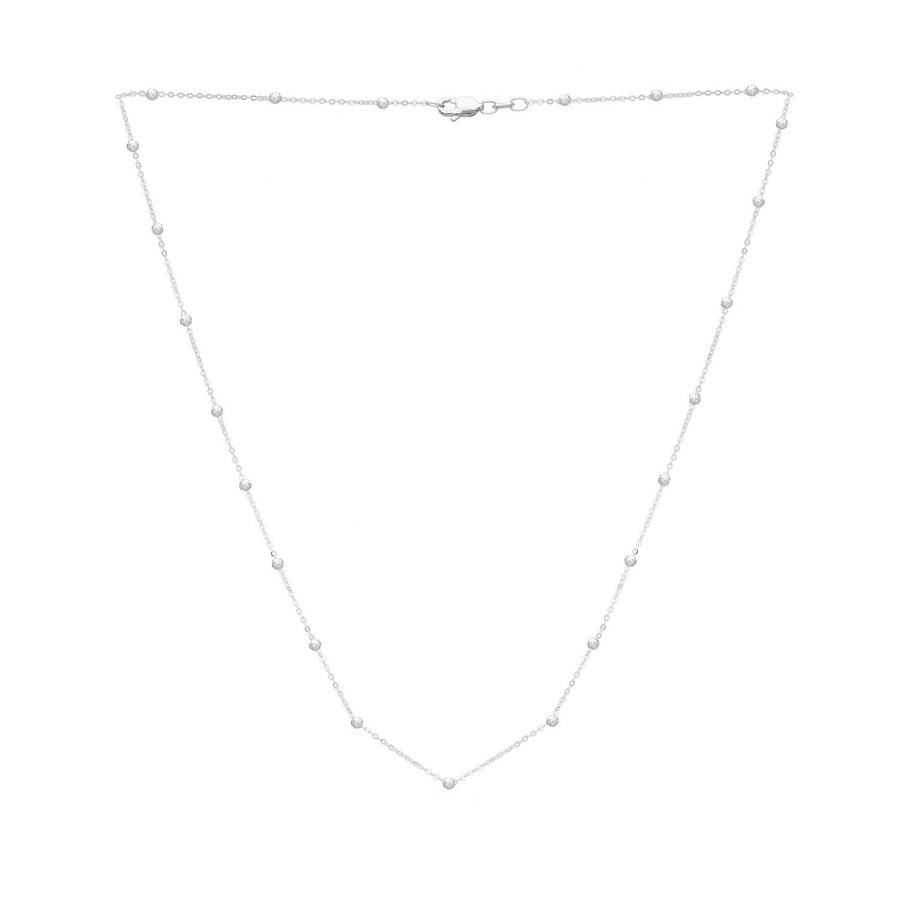 14K White Gold Saturn Bead Chain Necklace