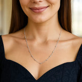 14K White Gold Saturn Bead Chain Necklace thumbnail 3