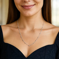 14K White Gold Saturn Bead Chain Necklace
