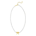 14K yellow gold bow necklace with 1 pear pearl stone