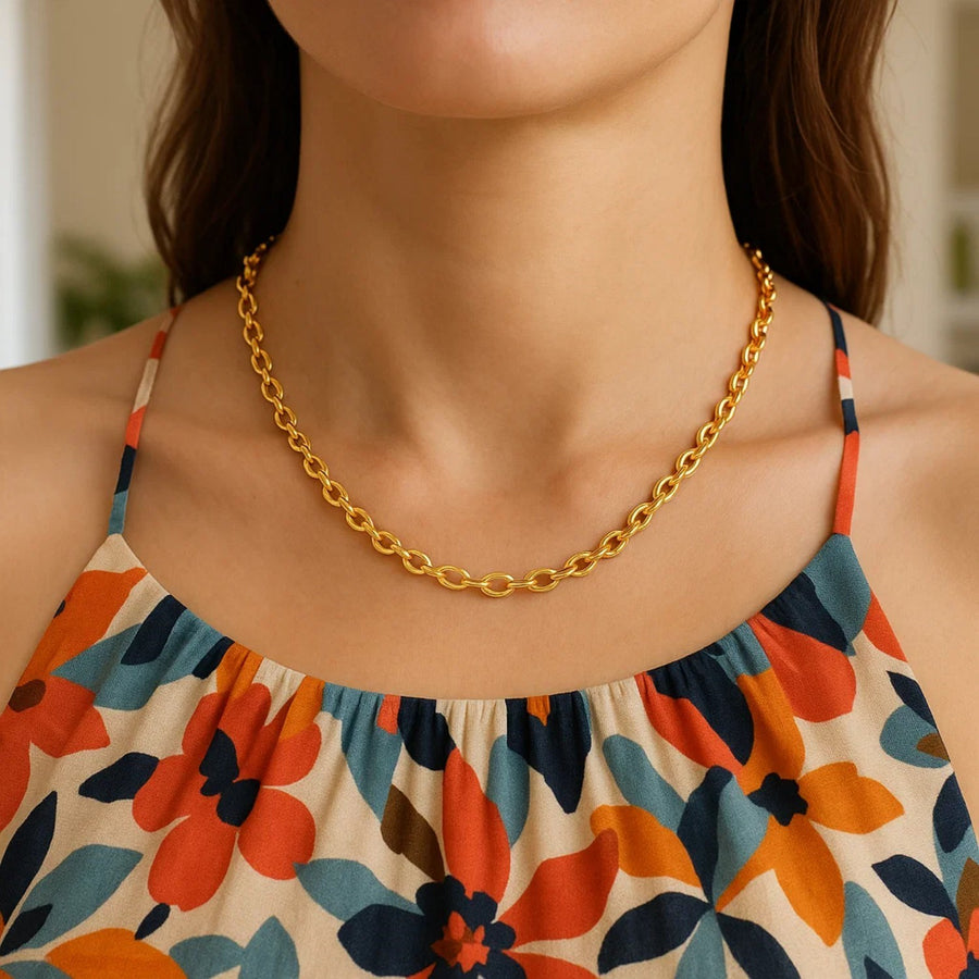 14K Yellow Gold Charm Link Cable Chain Necklace (3.30 mm)