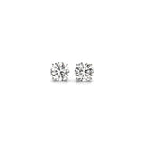 14K white gold stud earrings with 2 round diamond stones thumbnail 1