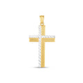 14K two-tone gold cross pendant with diamond-cut polished finish