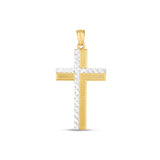 14k Two Tone Gold High Polish Diamond Cut Cross Pendant thumbnail 1