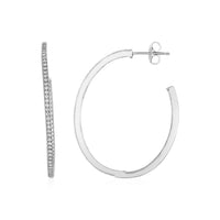 Large Oval Hoop Earrings with Cubic Zirconia in Sterling Silver