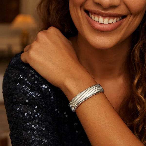 Sterling Silver Rhodium Plated Standard Thick Tubogas Bracelet (12.00 mm)