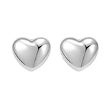 Sterling Silver Rhodium Plated Puffed Small Heart Stud Earrings thumbnail 3
