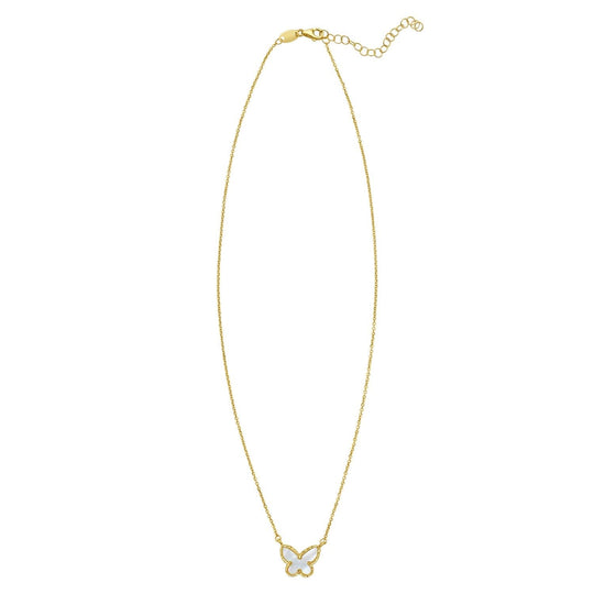 14K Yellow Gold Primavera Mother of Pearl Butterfly Necklace