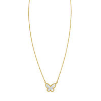 14K Yellow Gold Primavera Mother of Pearl Butterfly Necklace