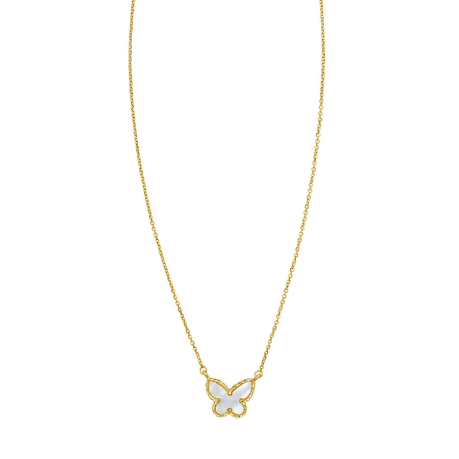 14K Yellow Gold Primavera Mother of Pearl Butterfly Necklace