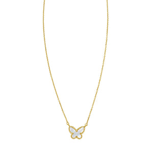 14K Yellow Gold Primavera Mother of Pearl Butterfly Necklace