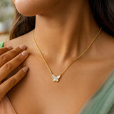 14K Yellow Gold Primavera Mother of Pearl Butterfly Necklace thumbnail 5