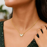 14K Yellow Gold Primavera Mother of Pearl Butterfly Necklace thumbnail 6