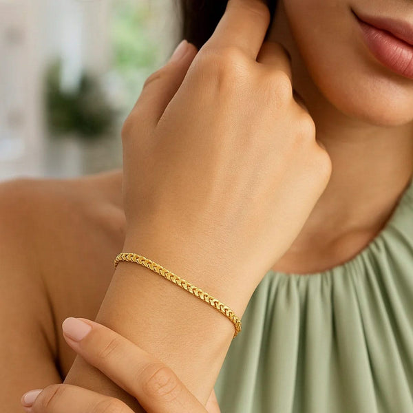 14k Yellow Gold Solid Diamond Cut Round Franco Bracelet (2.20 mm)
