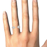 14K white gold arrowhead open ring with pave round diamond stones thumbnail 1