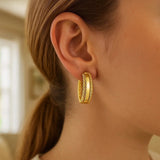 14K Yellow Gold Triple Row Hoop Earrings thumbnail 3