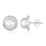 Sterling Silver Round Polished Earrings with Pearl thumbnail 1