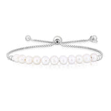 Sterling Silver Rhodium Plated Friendship Freshwater Pearl Drawstring Bracelet thumbnail 1