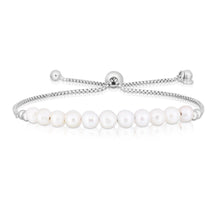 Sterling Silver Rhodium Plated Friendship Freshwater Pearl Drawstring Bracelet