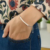 Sterling Silver Rhodium Plated Friendship Freshwater Pearl Drawstring Bracelet thumbnail 4