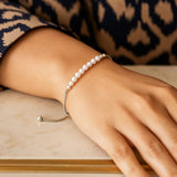 Sterling Silver Rhodium Plated Friendship Freshwater Pearl Drawstring Bracelet thumbnail 5