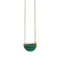 14K yellow gold half moon necklace with geometric malachite stone