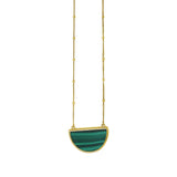 14K yellow gold half moon necklace with geometric malachite stone thumbnail 1