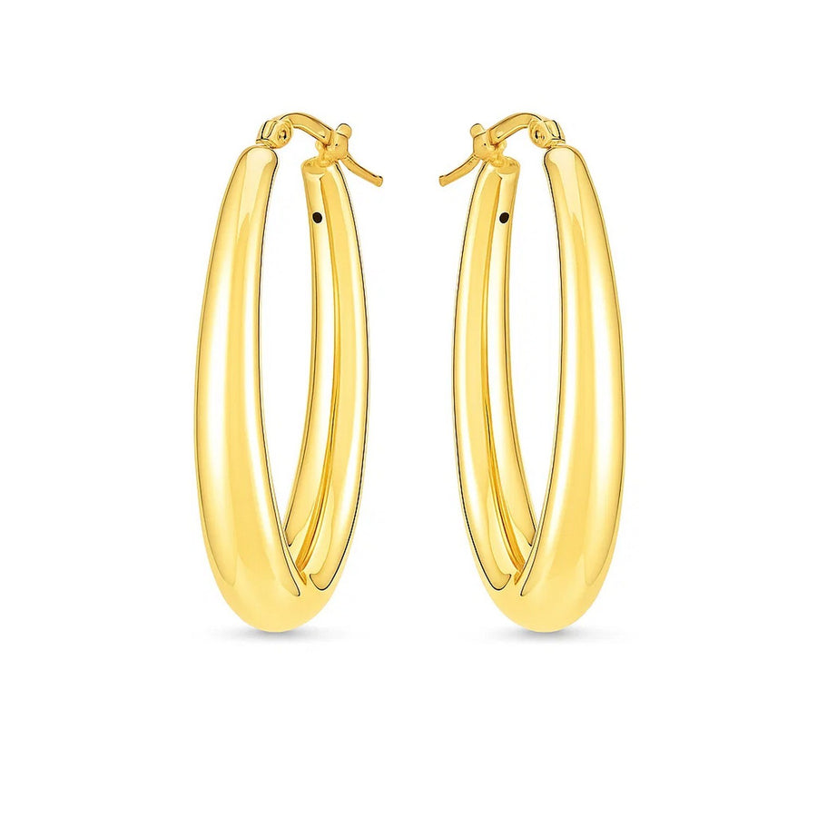 14k Yellow Gold Elongated Oval Hoops