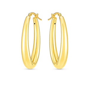 14k Yellow Gold Elongated Oval Hoops