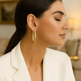 14k Yellow Gold Elongated Oval Hoops thumbnail 3