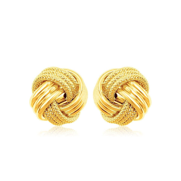 10k Yellow Gold Love Knot with Ridge Texture Earrings