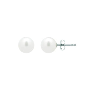 White Freshwater Cultured Pearl Stud Earrings in 14K White Gold (7.00 mm)