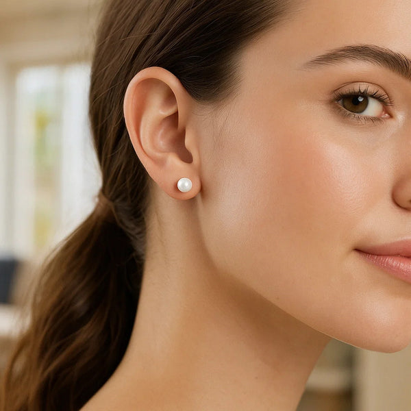 White Freshwater Cultured Pearl Stud Earrings in 14K White Gold (7.00 mm)