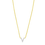 14K yellow gold V initial pendant necklace with a single diamond accent thumbnail 1