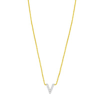 14K Yellow Gold Mini Diamond V Initial Pendant Necklace