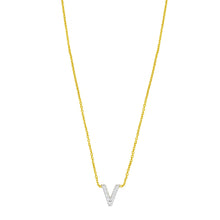 14K Yellow Gold Mini Diamond V Initial Pendant Necklace