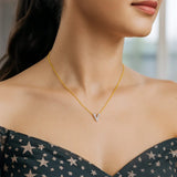 14K Yellow Gold Mini Diamond V Initial Pendant Necklace thumbnail 4