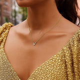 14K Yellow Gold Mini Diamond V Initial Pendant Necklace thumbnail 5