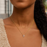 14K Yellow Gold Mini Diamond V Initial Pendant Necklace thumbnail 6