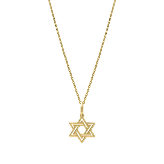 14K yellow gold Star of David necklace with open six-pointed pendant