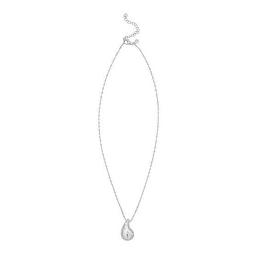 Sterling Silver Rhodium Plated Puffed Raindrop CZ Necklace