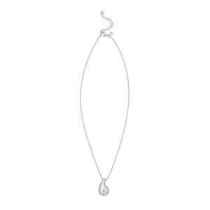 Sterling Silver Rhodium Plated Puffed Raindrop CZ Necklace
