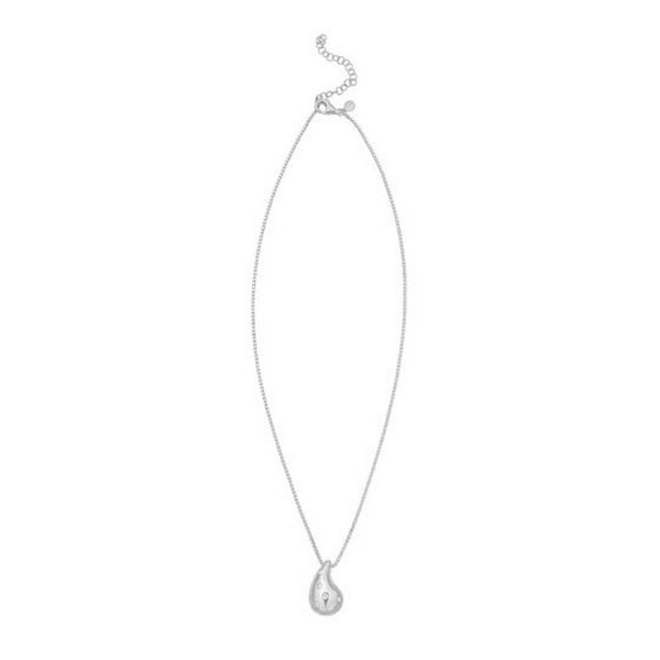 Sterling Silver Rhodium Plated Puffed Raindrop CZ Necklace