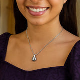 Sterling Silver Rhodium Plated Puffed Raindrop CZ Necklace thumbnail 3