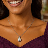 Sterling Silver Rhodium Plated Puffed Raindrop CZ Necklace thumbnail 4