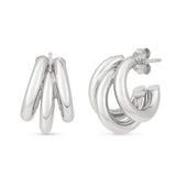 Sterling Silver Triple Barrelled Strand Hoop Earrings thumbnail 2