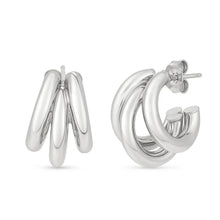 Sterling Silver Triple Barrelled Strand Hoop Earrings