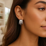 Sterling Silver Triple Barrelled Strand Hoop Earrings thumbnail 3
